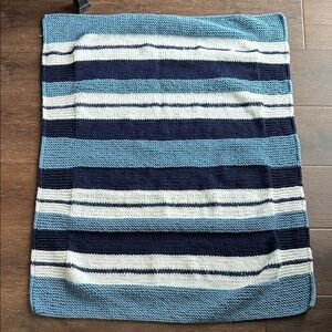 NEW Handmade Knit Baby Blanket | Blue Stripe Knit Blanket | Knit Baby Blanket